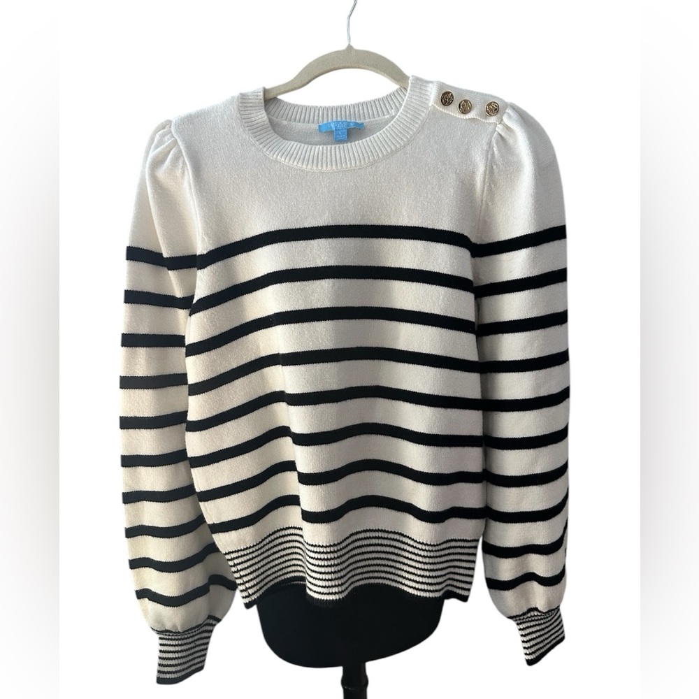 Draper James Women's RSVP Black White Striped Knit Sweater Size L
